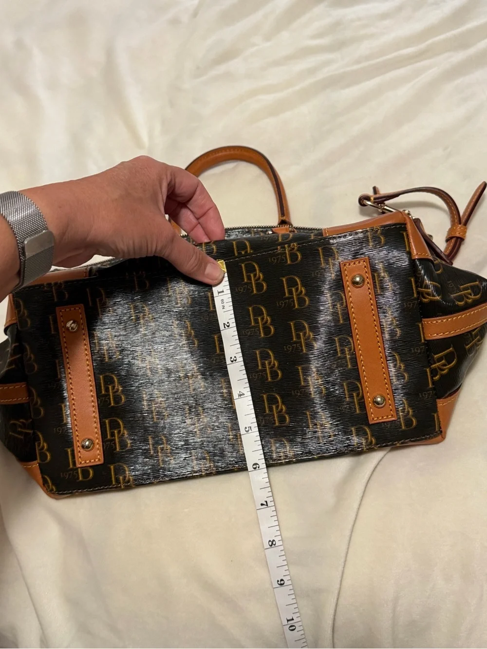 Dooney & Bourke Vanessa 1975 Signature Satchel with Tan Leather Trim